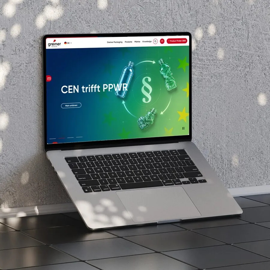 Website von Greiner Packaging auf einem Laptop