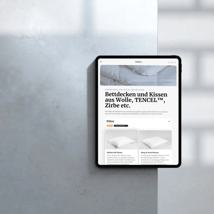 Website von Rofima auf einem Tablet